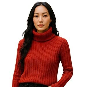 Roots Women's Burnt Red Warm Cozy Knit Turtleneck Sweater Medium Office Casual